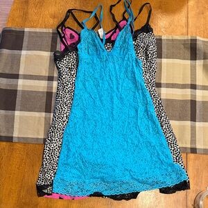 Blue Lace Slip Dress XS,  Animal Print XS and Pink Hearts S.